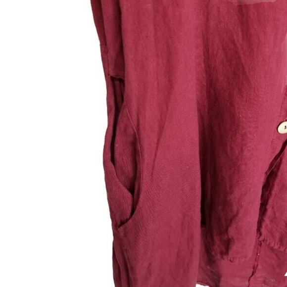 100% Linen Blouse Women L/XL Red Lagenlook Resort Coastal Euro Summer Travel - Picture 4 of 8